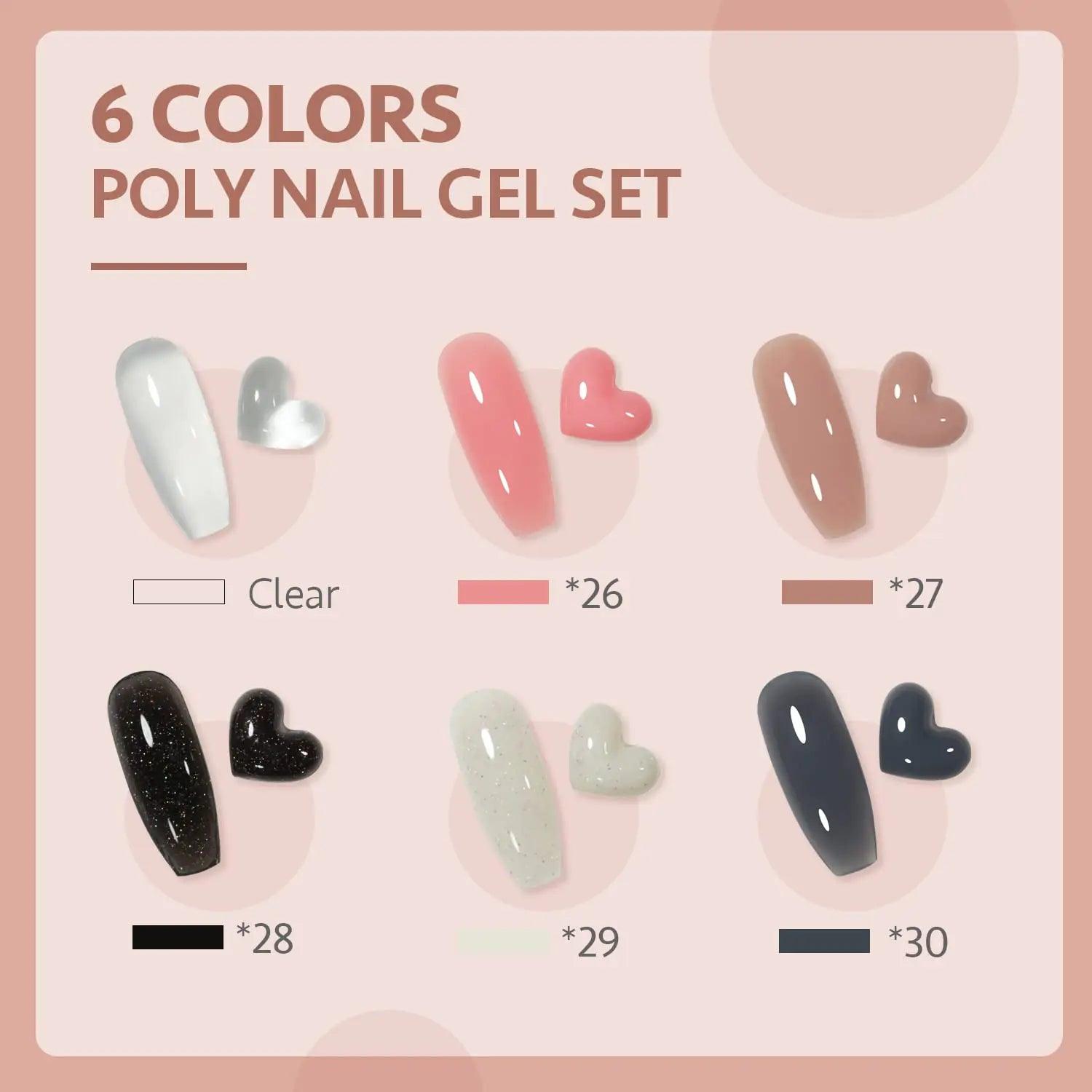 GAOY Poly Gel Nail Kit with U V Light Starter Kit, 6 Colors Nude Pink Black Builder Gel Nail Extension Kit for Beginners with Everything Nail Art DIY at Home Set C - Evallys.com # #