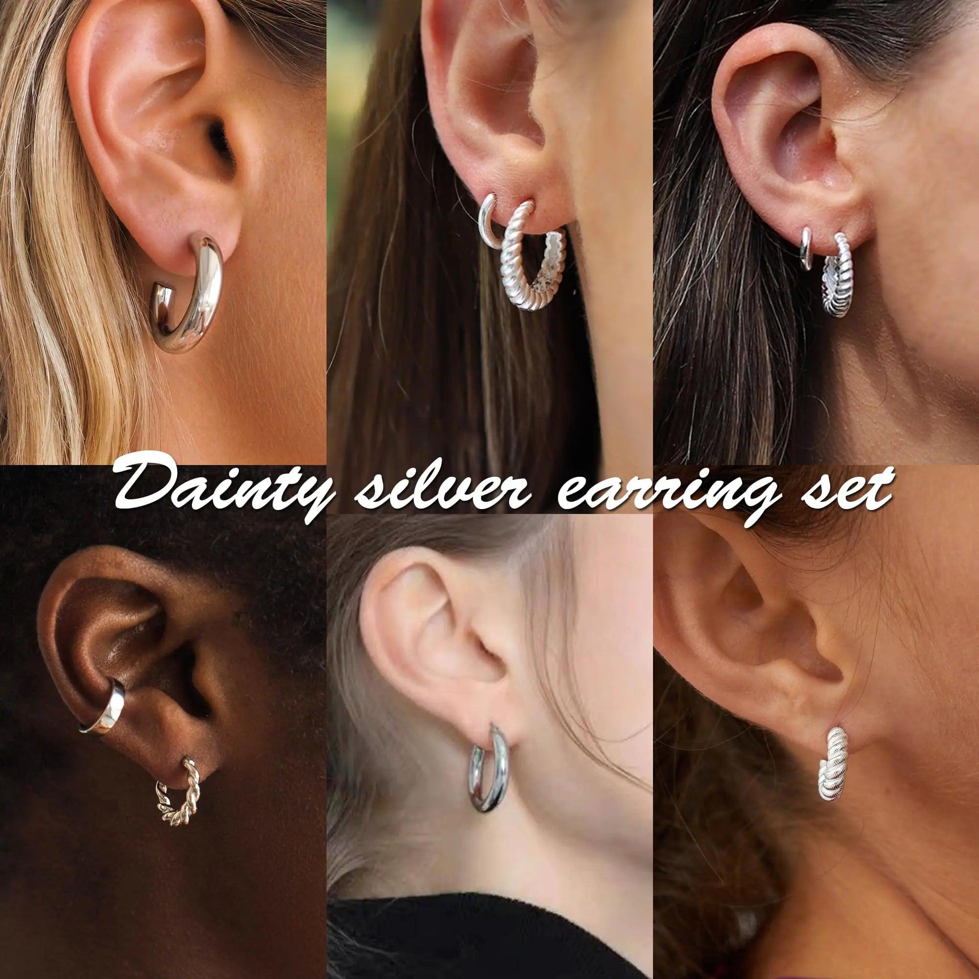 9 Pairs Gold/Sterling Silver/Rose Gold Plated Hoop Earrings Set for Women Trendy Chunky Gold Hoops 14K Real Gold Plated Small Huggie Clip-ons Earrings for Sensitive Ears Non Tarnish Jewelry - Evallys.com # #