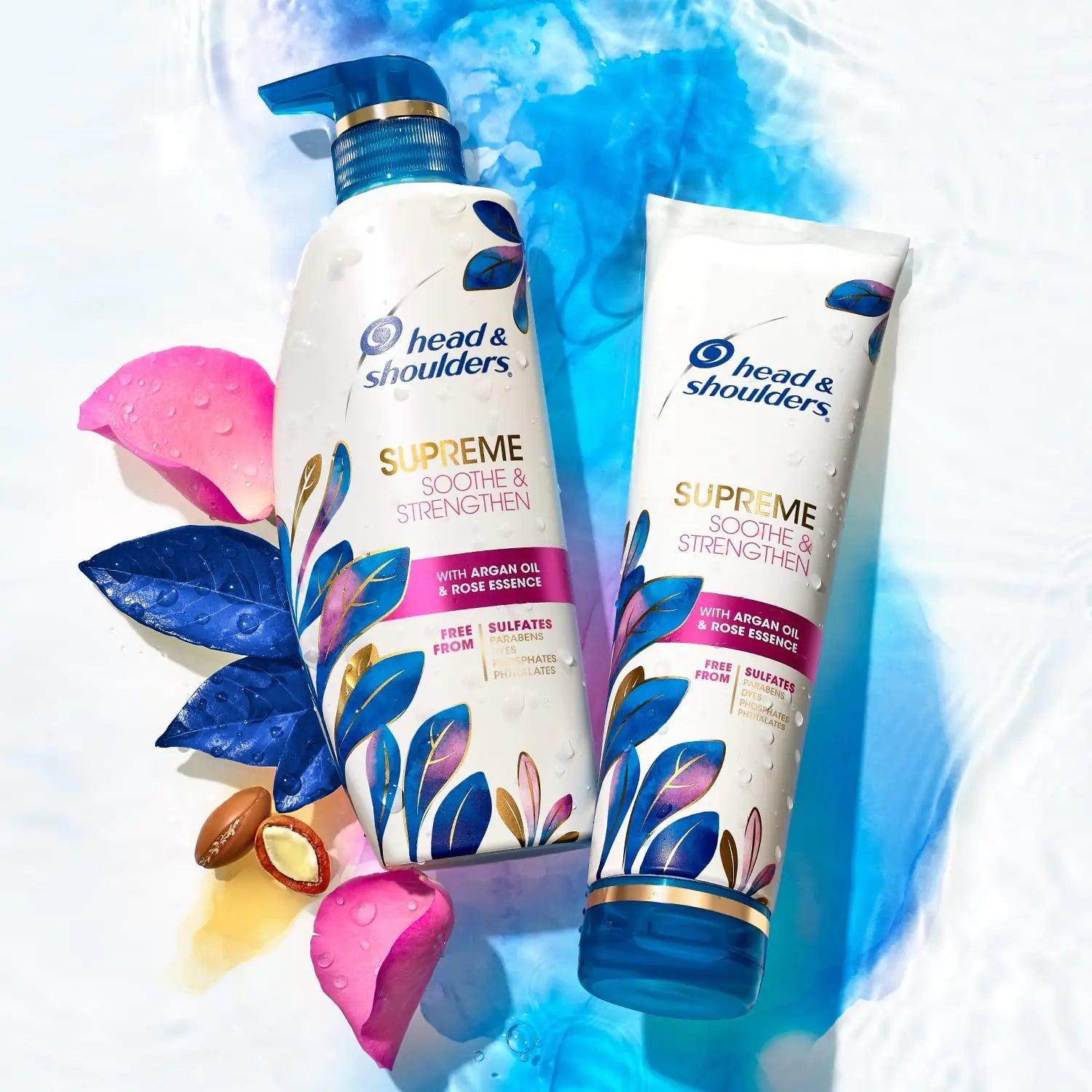 Head & Shoulders Supreme Sulfate Free Shampoo and Conditioner Set for Dry Scalp and Dandruff Treatment, Soothe and Strengthen with Argan Oil and Rose Essence, 21.2 Fl Oz - Evallys.com # #