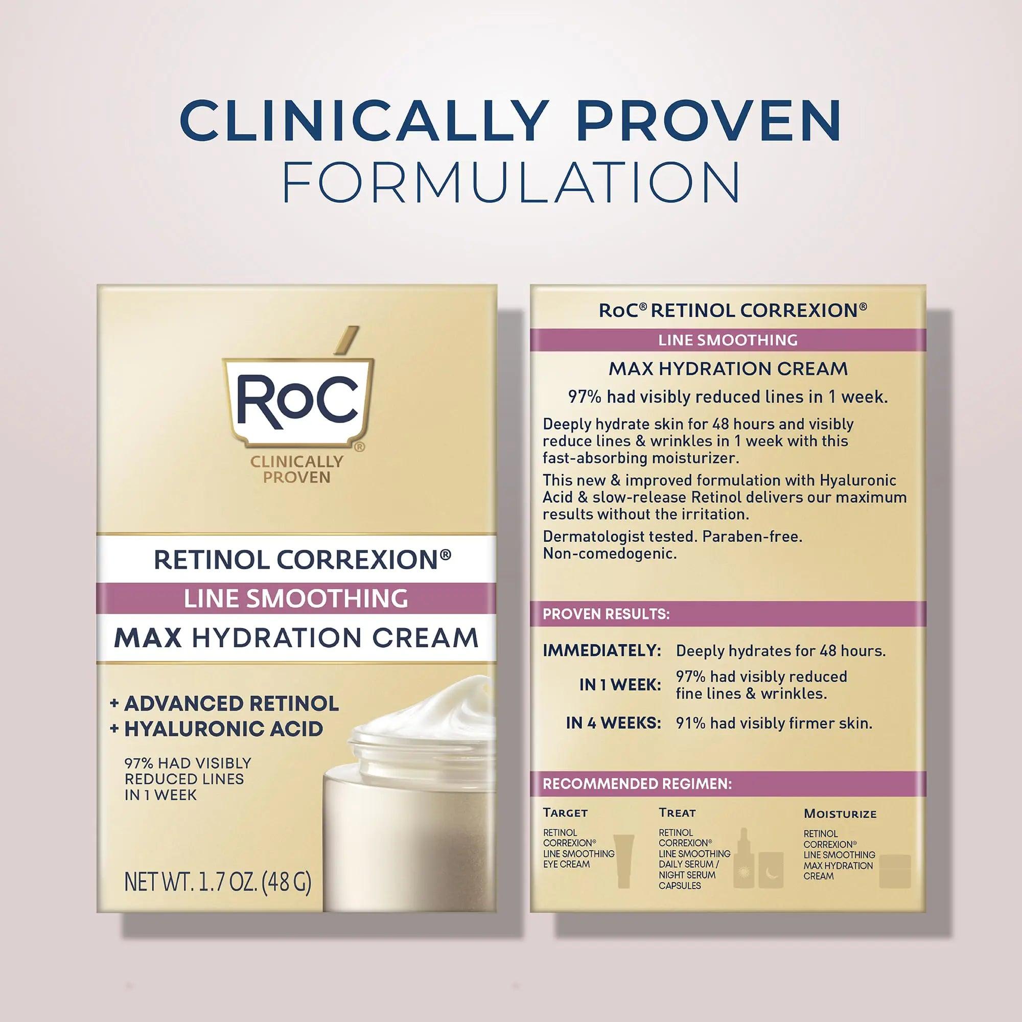 RoC Retinol Correxion Max Daily Hydration Anti-Aging Face Moisturizer with Hyaluronic Acid, Oil Free Skin Care Cream for Fine Lines, Dark Spots, Post-Acne Scars, 1.7 Ounces (Packaging May Vary) Basic - Evallys.com # #