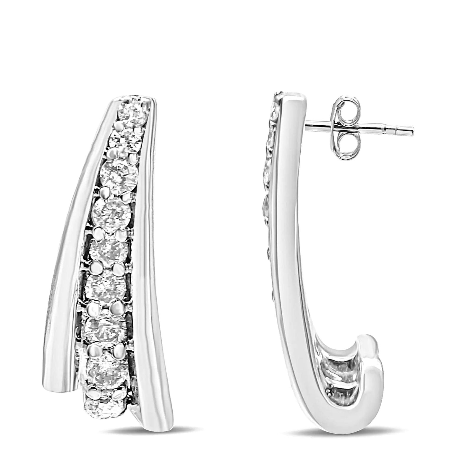 .925 Sterling Silver 0.50 Cttw Round Diamond Graduated Huggie Stud Earrings (I-J Color, I2-I3 Clarity) - Evallys.com # #