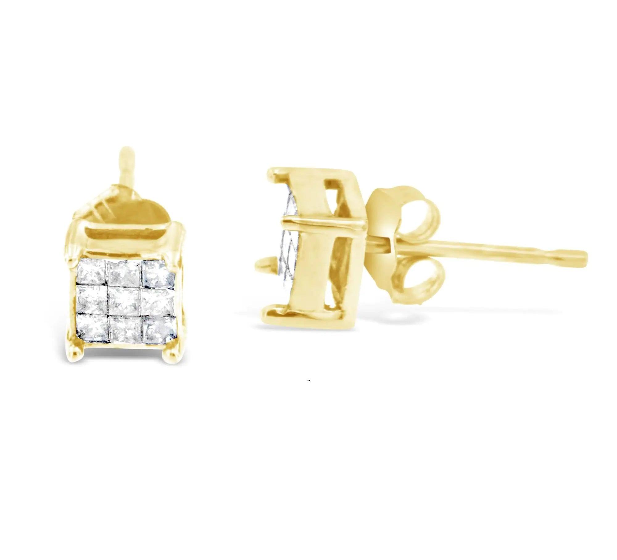 10K Yellow Gold Princess-cut Composite 18-stone Diamond Earrings (0.25 CTTW, J-K color, I2-I3 clarity) - Evallys.com # #