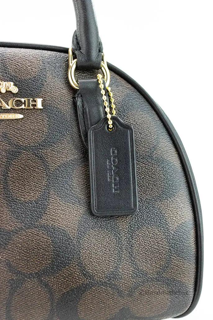 Coach (CA591) Sydney Small Brown Black Signature Coated Canvas Satchel Handbag - Evallys.com # #