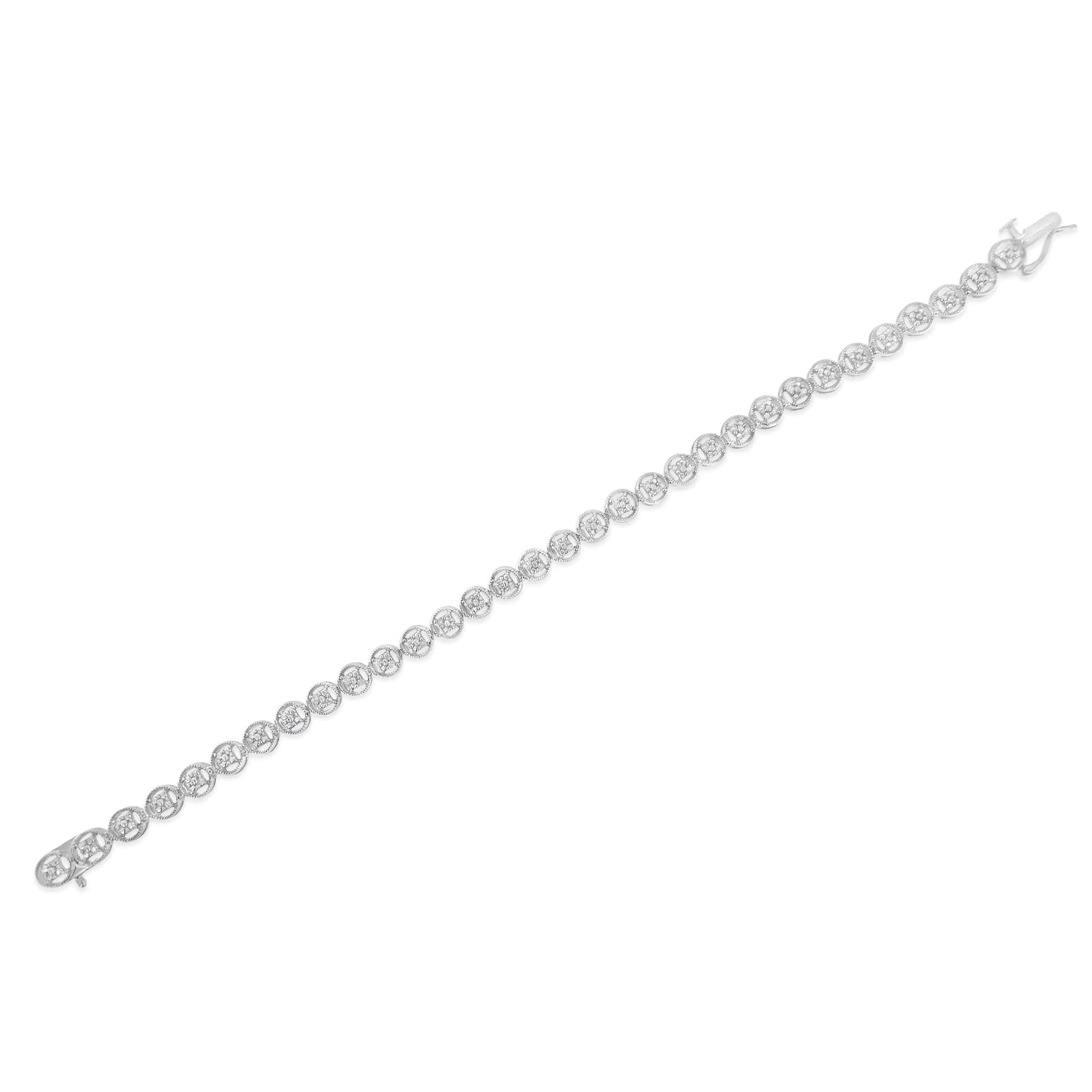 .925 Sterling Silver 1/4 Cttw Diamond 7" Open Circle Wheel Link Tennis Bracelet (I-J Color, I2-I3 Clarity) - Evallys.com # #