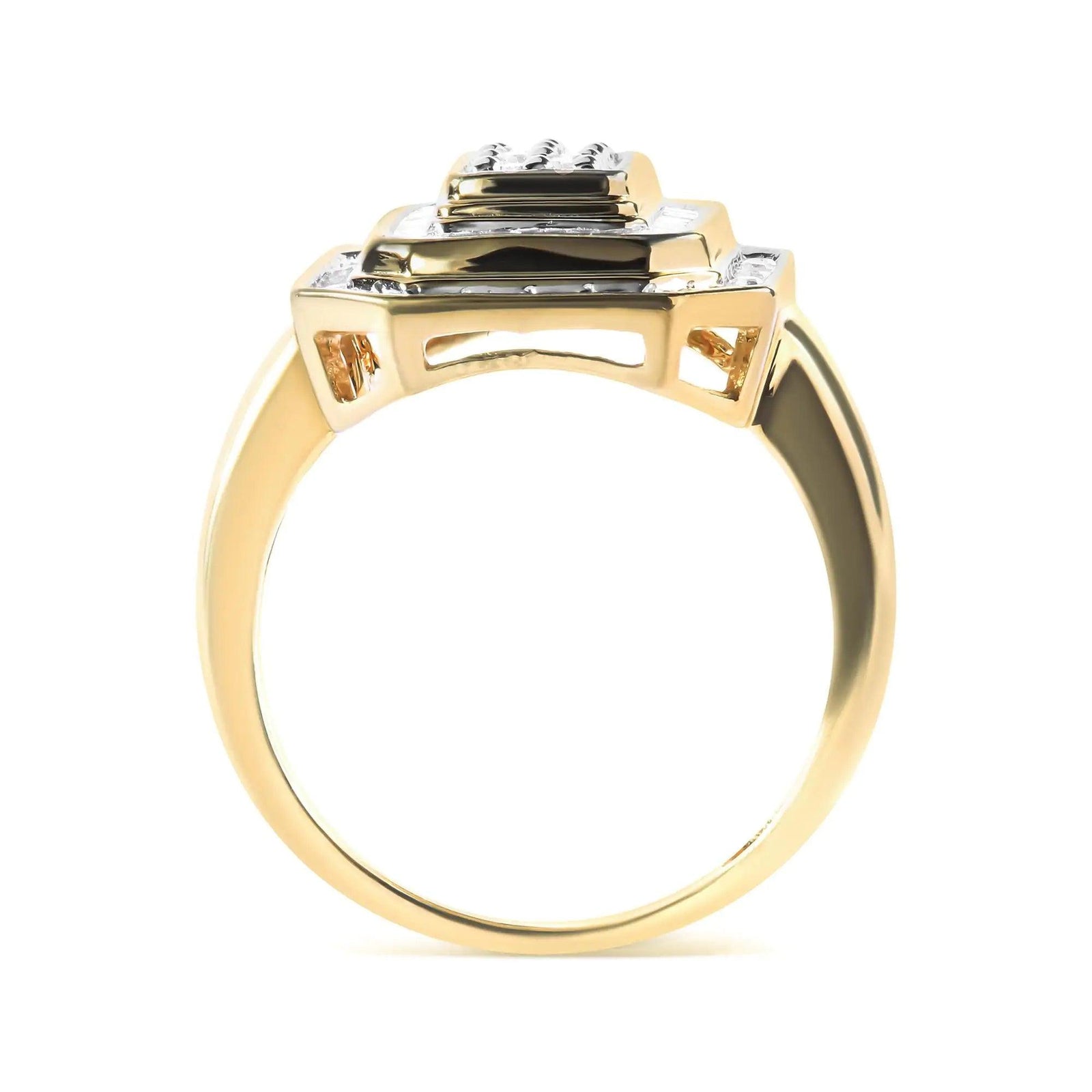 10K Yellow Gold Plated .925 Sterling Silver 1/2 Cttw Round & Baguette Diamond Ring (I-J Color, I2-I3 Clarity) - Evallys.com # #