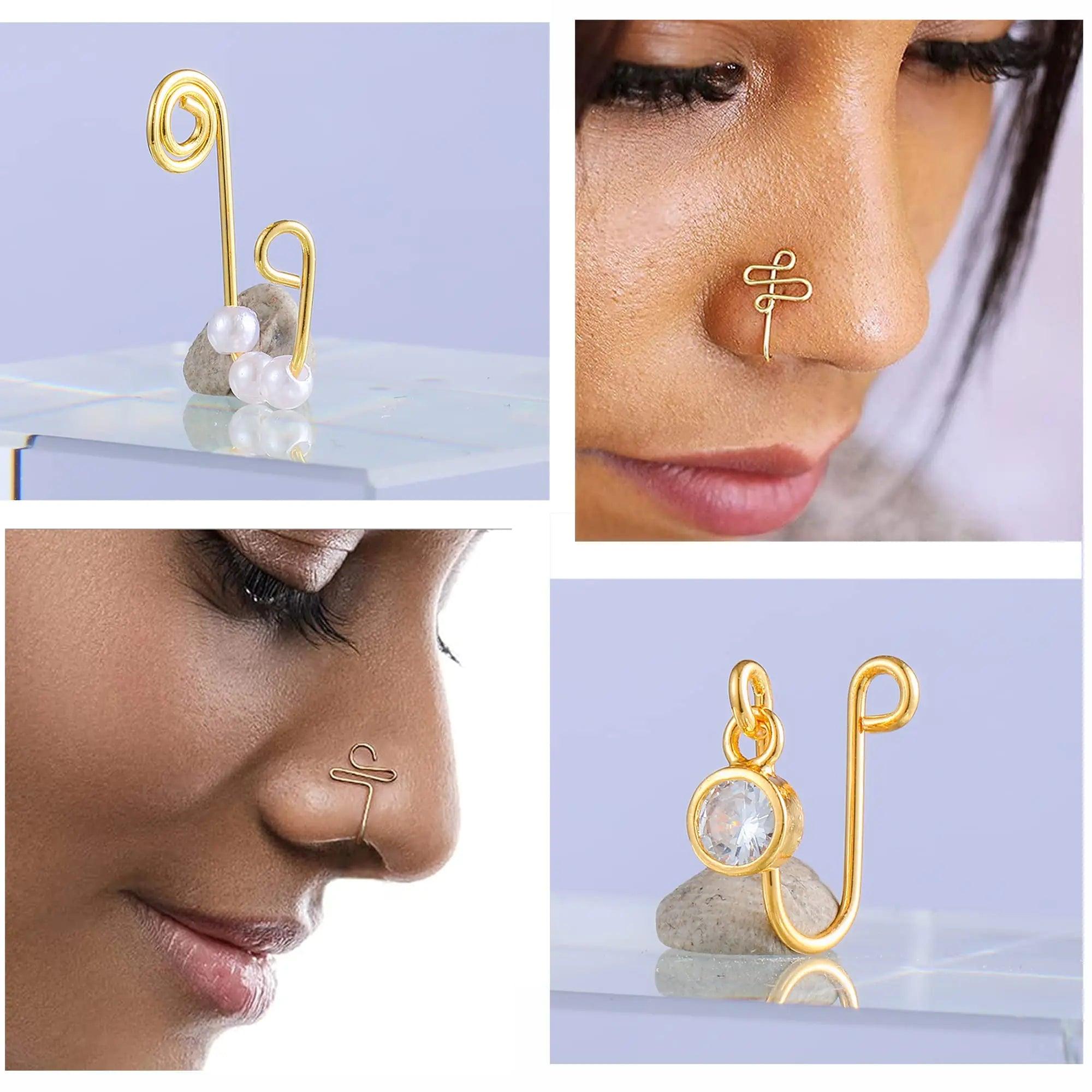 Fake Nose Ring Hoop Fake Septum Fake Nose Ring Stud Faux Fake Nose Ring Piercing Nose Cuffs for Non Pierced Nose Magnetic Nose Ring Jewelry for Women Men 20 Pcs-Gold - Evallys.com # #