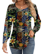 Ficerd Women's Puff Long Sleeve Tunic Tops Pleated Crew Neck Blouses Dressy Casual Loose Fit Fall and Winter Shirts Pink Floral Large - Evallys.com
