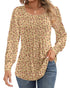 Ficerd Women's Puff Long Sleeve Tunic Tops Pleated Crew Neck Blouses Dressy Casual Loose Fit Fall and Winter Shirts Pink Floral Large - Evallys.com