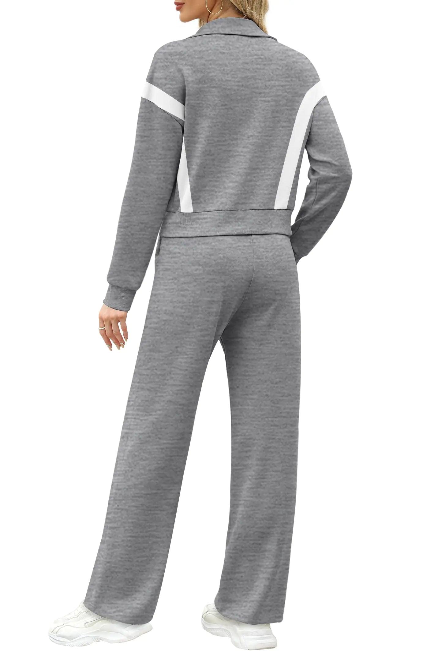 WIHOLL Lounge Sets for Women 2024 Zip Up Sweatshirt Wide Leg Sweatpants Casual 2 Piece Outfits Fashion Sweatsuits Tracksuit A Grey/White Medium - Evallys.com # #