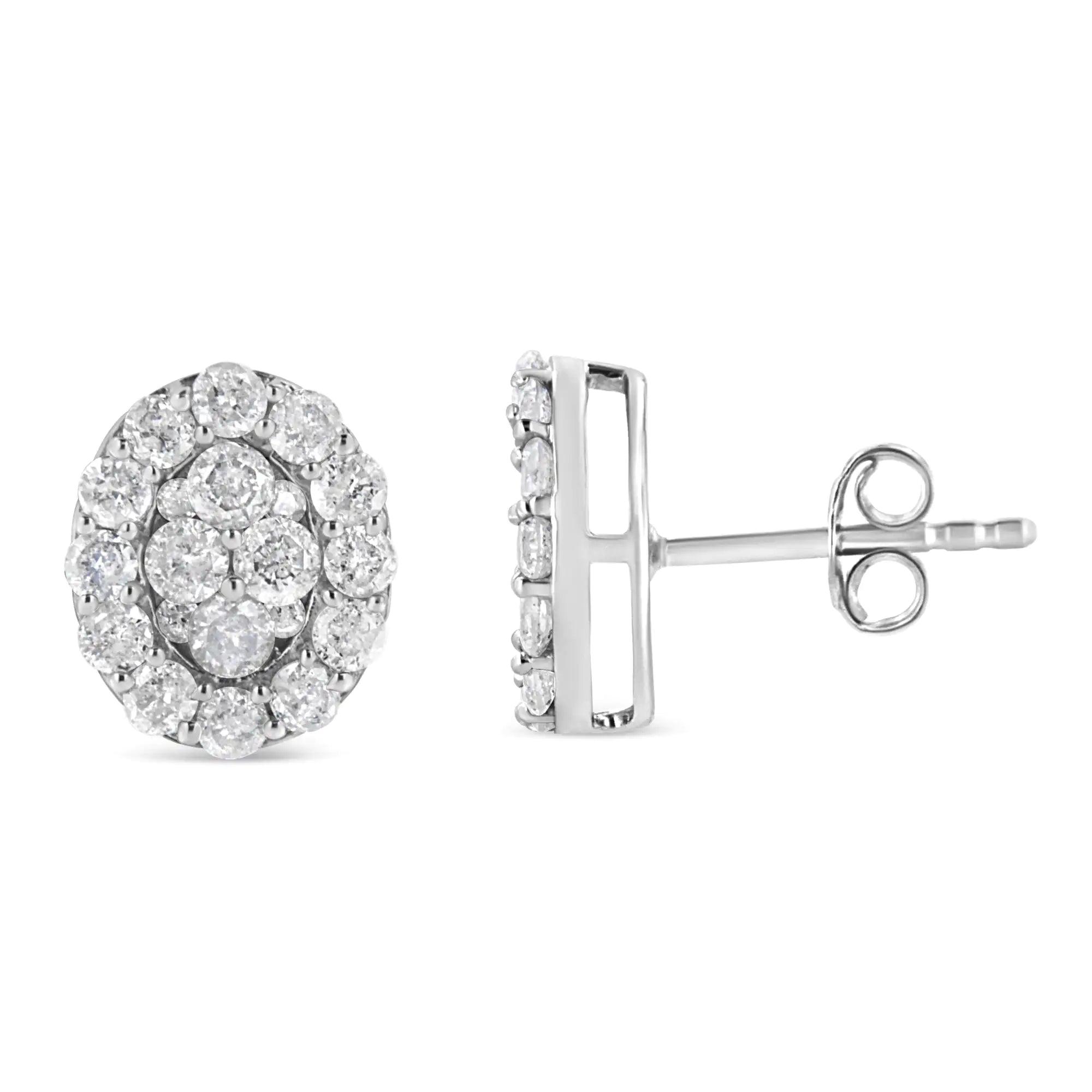 .925 Sterling Silver 1 1/2 Cttw Round-Cut Diamond Oval Shaped Stud Earrings (I-J Color, I3 Clarity) - Evallys.com # #