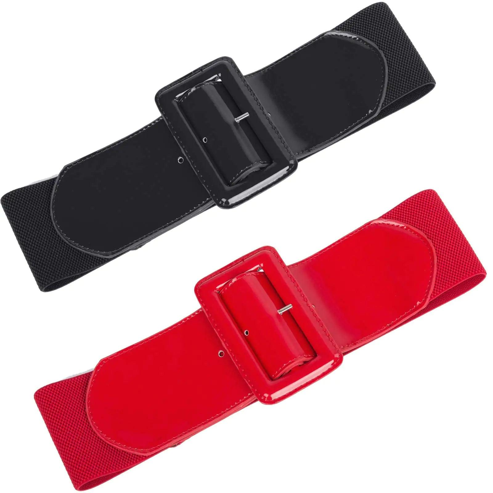 GRACE KARIN Women's Stretchy Belt 1950s 3 Inch Wide Elastic Belts Black+red Large - Evallys.com # #