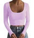 Artfish Women's Square Neck Long Sleeve Ribbed Slim Fitted Casual Basic Crop Top Small Violet - Evallys.com # #