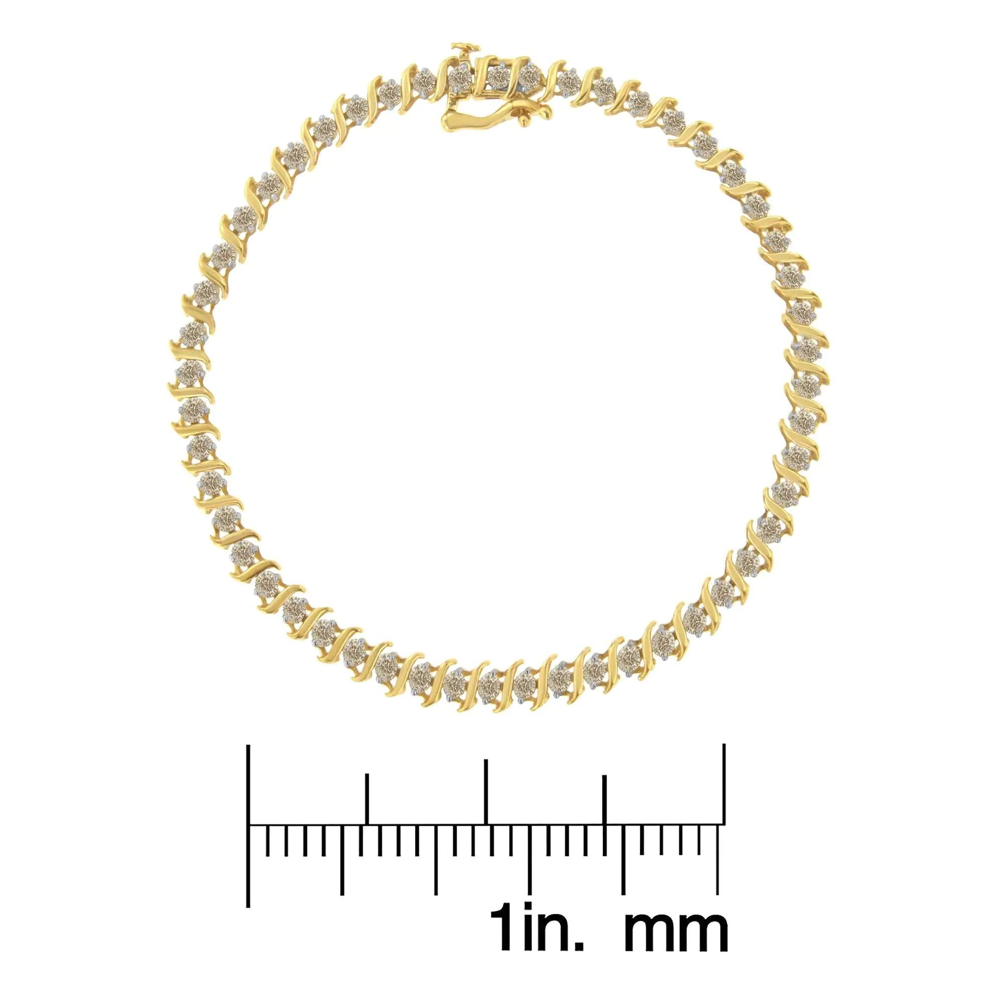 2Micron 10KT Yellow Gold Plated Sterling Silver Diamond S-Link Bracelet (2 cttw, J-K Color, I2-I3 Clarity) - Evallys.com # #