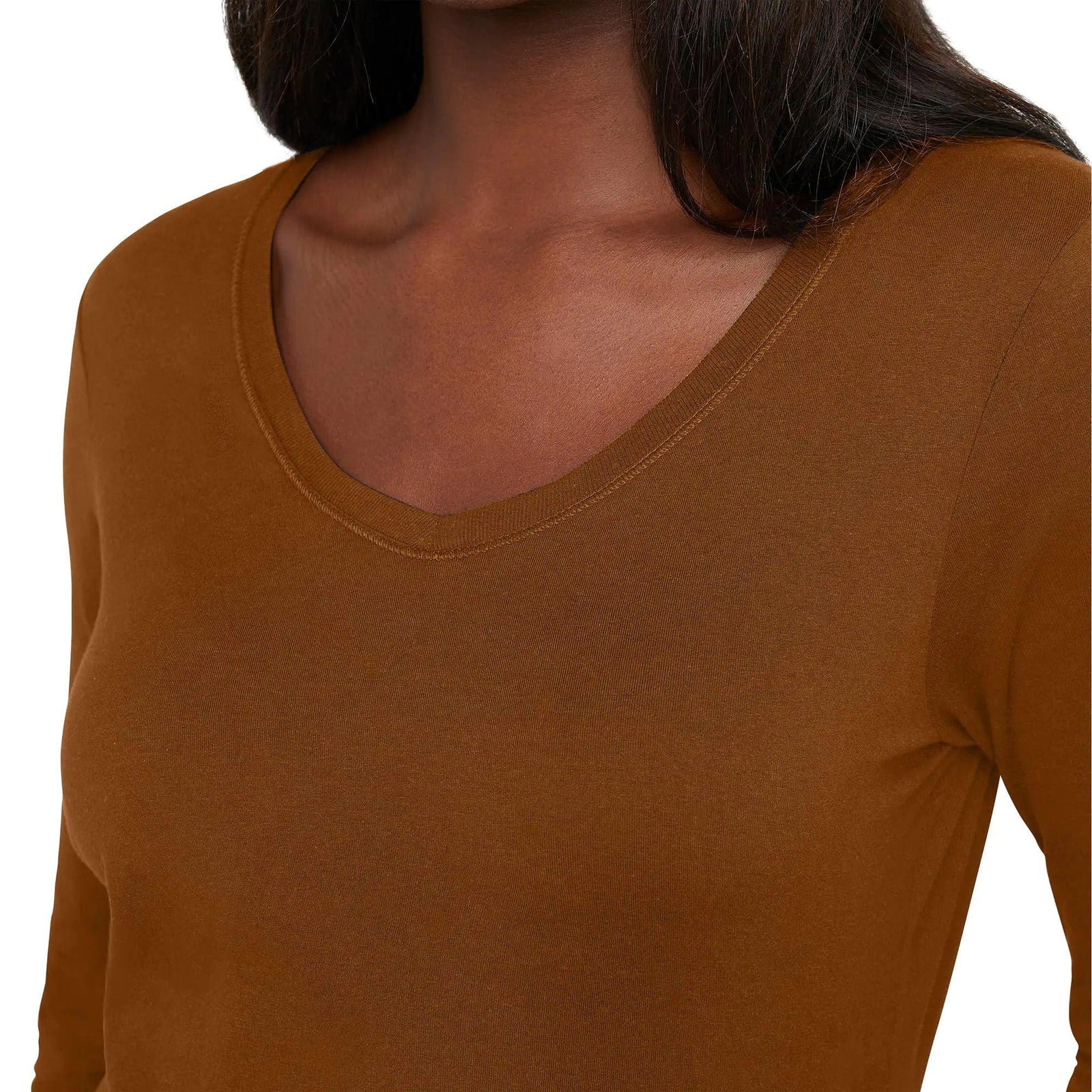 Hanes Womens Originals Long Sleeve Cotton V-Neck T-Shirt, Lightweight V-Neck Tee, Modern Fit Medium Allgood Gold - Evallys.com # #