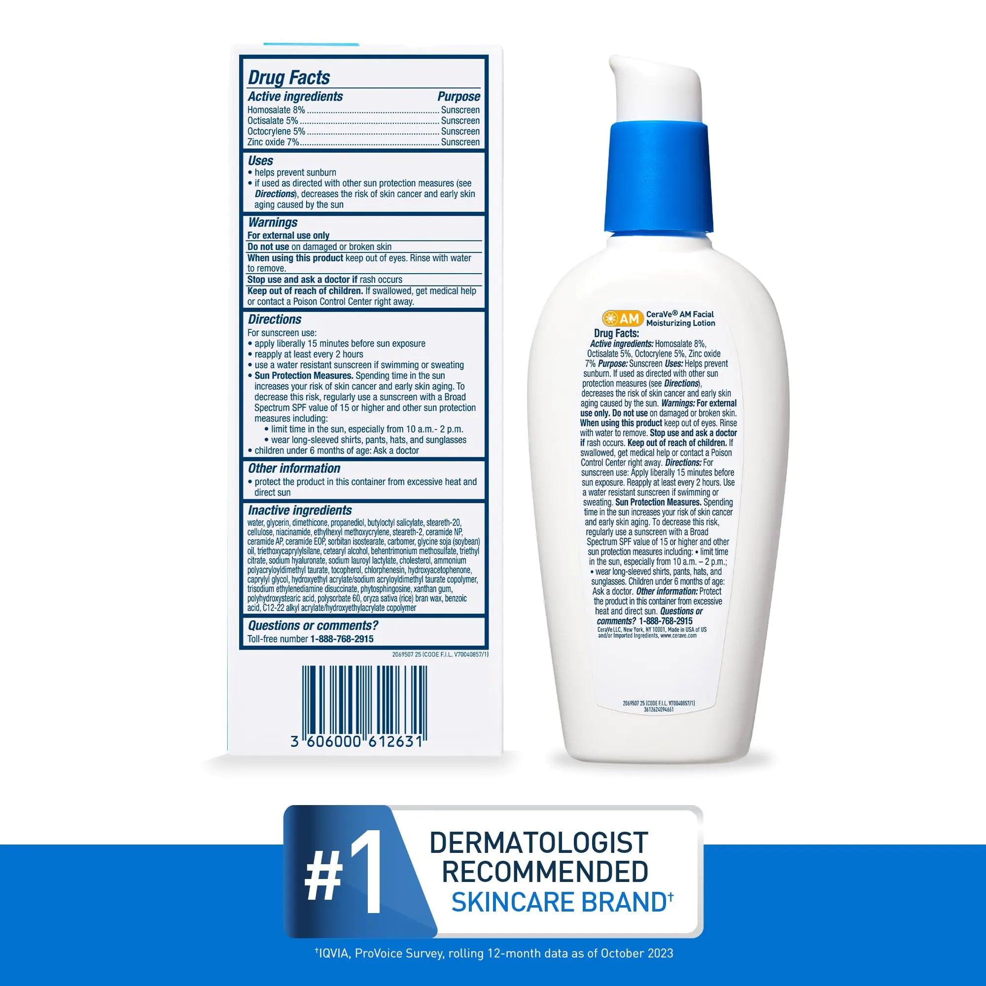 CeraVe AM Facial Moisturizing Lotion SPF 50 | Face Moisturizer with SPF, Hyaluronic Acid, Niacinamide & Ceramides | Non-Greasy | Blends Seamlessly With No White Cast | Non Comedogenic Sunscreen | 3 Oz - Evallys.com # #