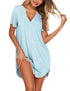 Ekouaer Women V Neck Button Down Nightgown Light Blue Small - Evallys.com # #