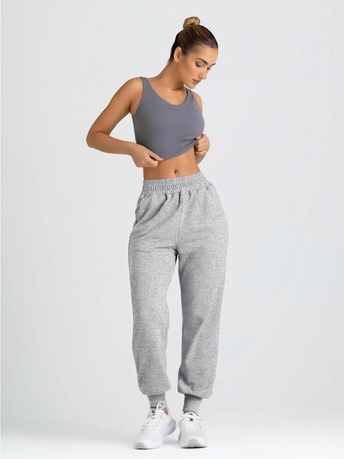 Yovela Womens High Waisted Baggy Sweatpants 2024 Fall Jogger Pants Y2k Trendy Lounge Trousers with Pockets Small Grey-fleece - Evallys.com # #