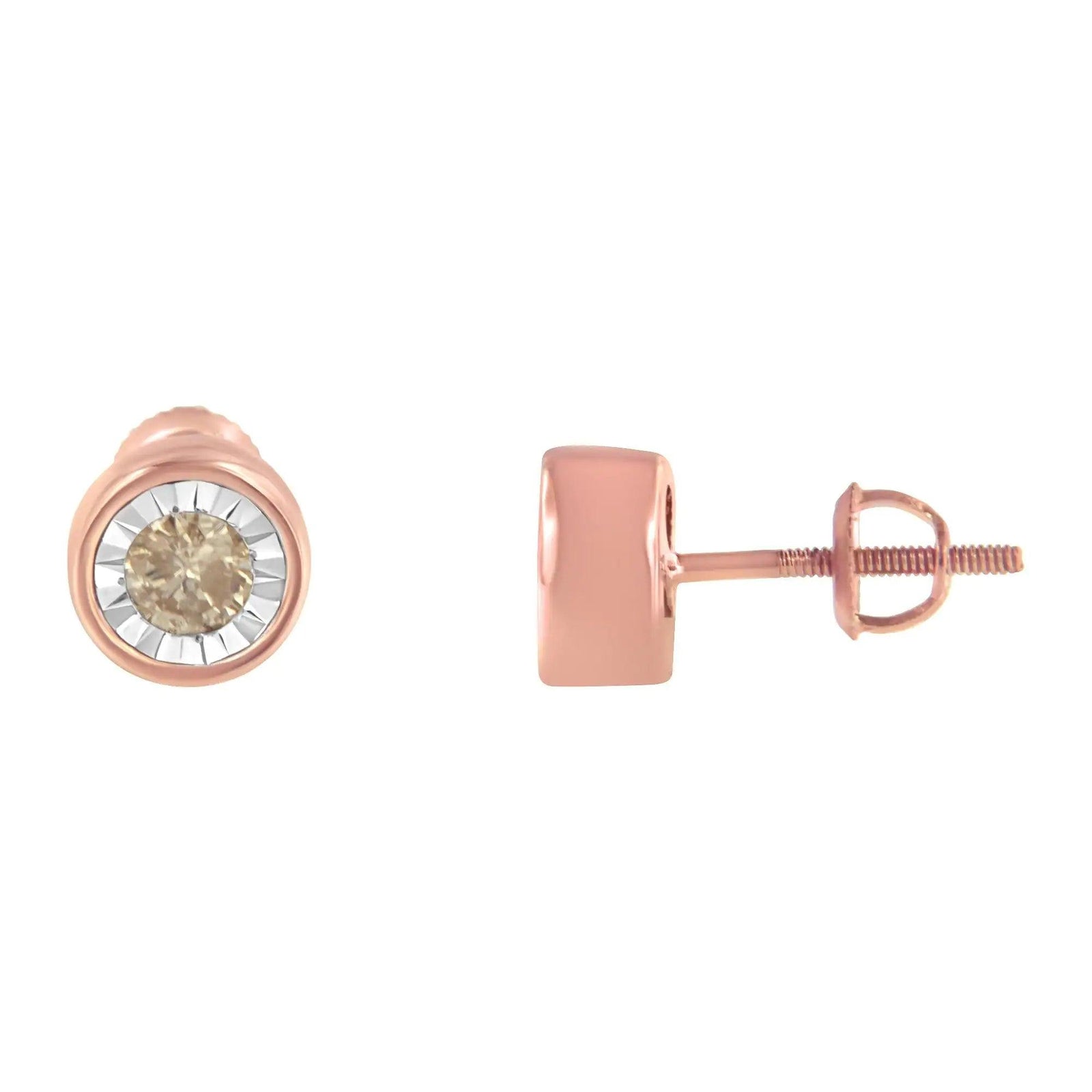 10K Rose Gold 0.40 Cttw Round Brilliant-Cut Near Colorless Diamond Miracle-Set Stud Earrings with Screw Backs (J-K Color, I2-I3 Clarity) - Evallys.com # #