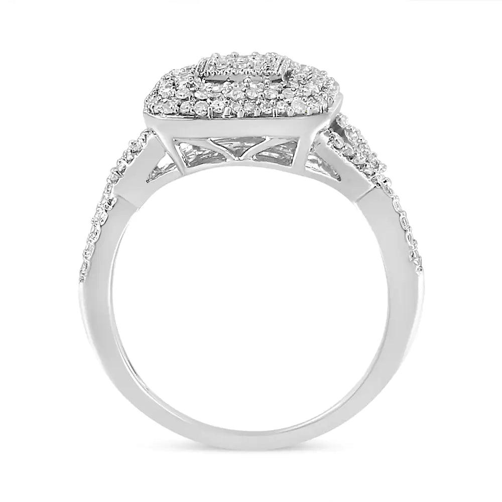 .925 Sterling Silver 1/2 Cttw Round-Cut Diamond Cluster Cushion Ring (I-J , I1-I2) - Evallys.com # #