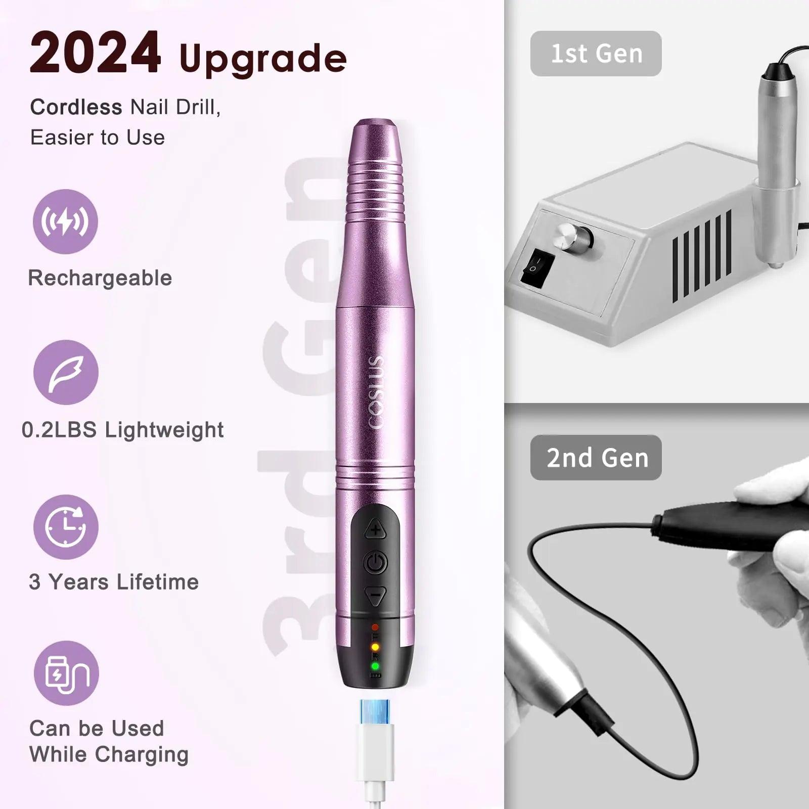 COSLUS Cordless Nail Drill Electric File: Professional for Acrylic Gel Dip Powder Nails Portable Nail Drill Machine Kit for Manicure Pedicure Nail Set with Everything Rechargeable Lightweight Purple Dark Purple - Evallys.com # #