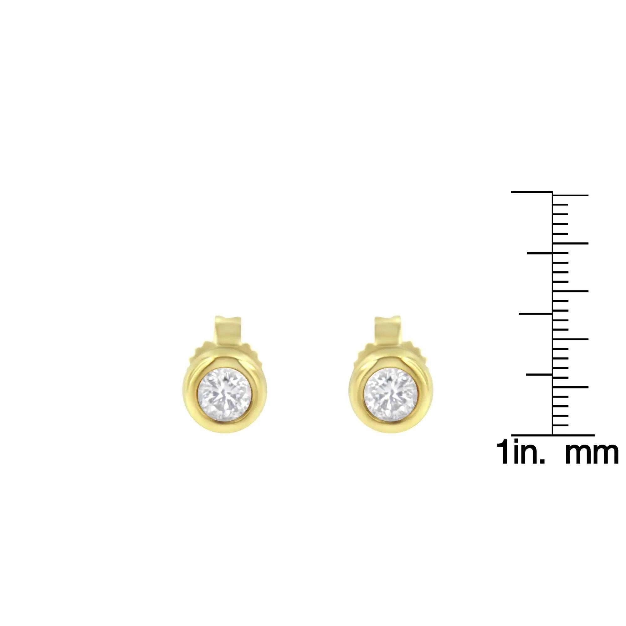 10K Gold 1/4 Cttw Round Brilliant-Cut Near Colorless Diamond Bezel-Set Stud Earrings (H-I Color, I1-I2 Clarity) - Evallys.com # #