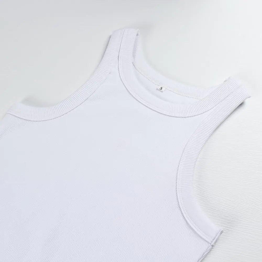 Artfish Women's Sleeveless Full Length Ribbed Fitted Racerback Workout Crew High Neck Basic Tank Top Small White - Evallys.com # #