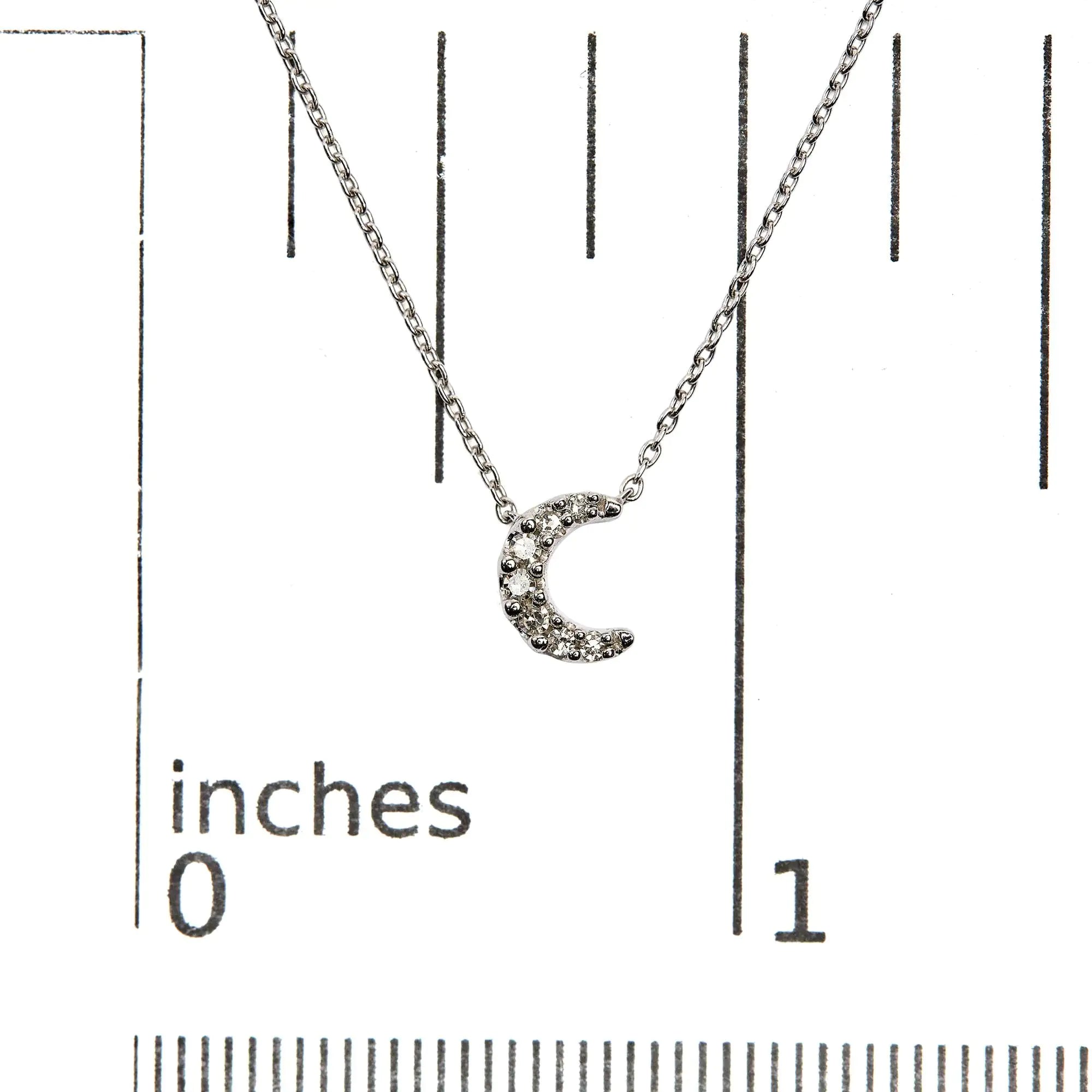 10K White Gold Diamond Accented Crescent Moon Shaped 18" Inch Pendant Necklace (H-I Color, I1-I2 Clarity) - Evallys.com # #