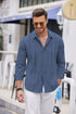 COOFANDY Mens Cuban Guayabera Shirt Casual Button Down Shirts Long Sleeve Summer Beach Shirts 4X-Large Dark Blue - Evallys.com # #