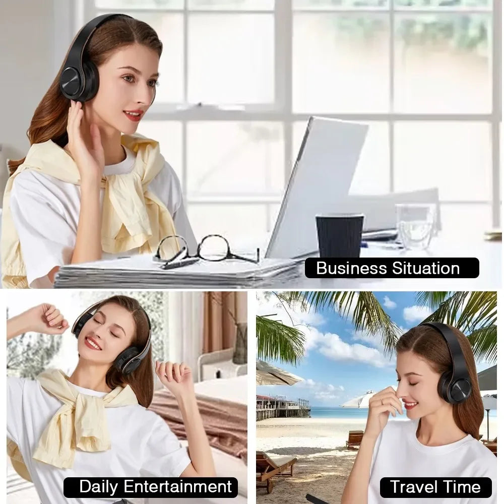 HIFI Stereo Earphones Bluetooth Headphone Music Headset FM and Support SD Card with Mic for Mobile Xiaomi Iphone Sumsamg Tablet - Evallys.com