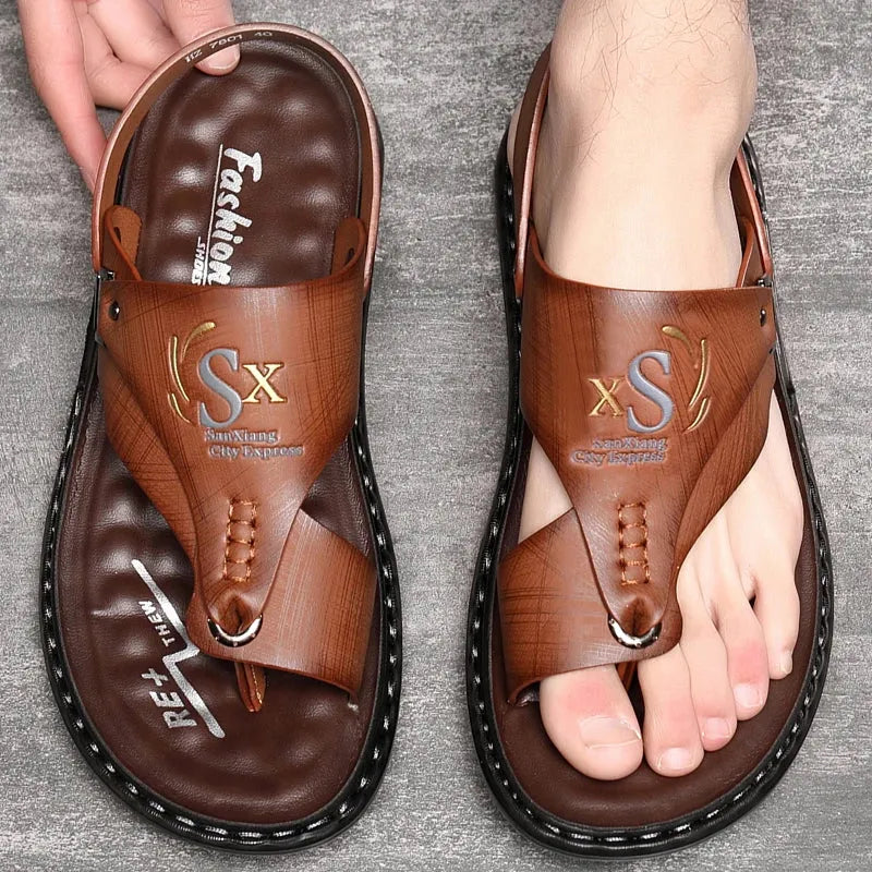 Men’s Summer Casual Leather Sandals – Designer Outdoor Leisure Shoes - Evallys.com