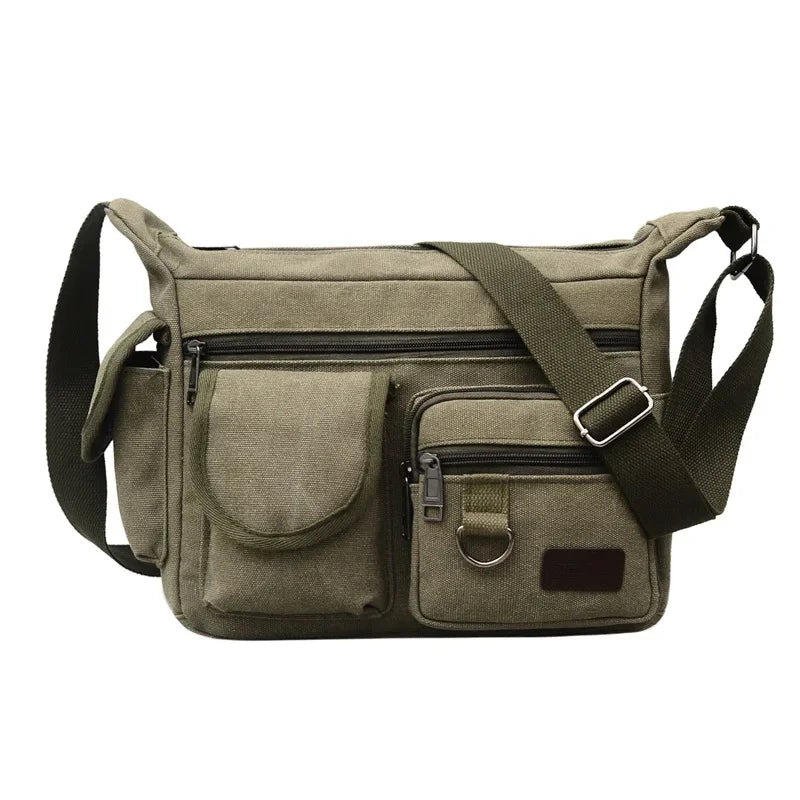 Men’s Canvas Messenger Bag – Multi-Pocket Travel Shoulder Satchel - Evallys.com