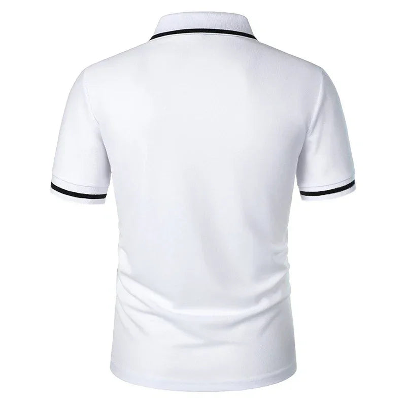 New Men's Short Sleeve Polo Shirts Solid Color Casual T-shirt Summer Trendy Breathable Loose Basic Splice Top Pockets Men Shirts - Evallys.com