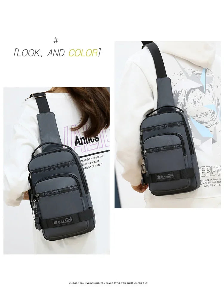 Men’s Chest Bag – Large Capacity Nylon Crossbody Travel Shoulder Bag - Evallys.com
