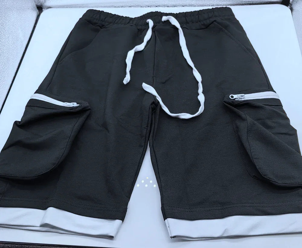 Mens Summer Cargo Shorts Cotton Workout Fitness Shorts Breathable Jogger Training Gyms Bodybuilding Multi Pocket Yellow Shorts - Evallys.com