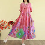 Retro Cotton Linen Dress – Summer Print Loose Long Maxi Dress - Evallys.com