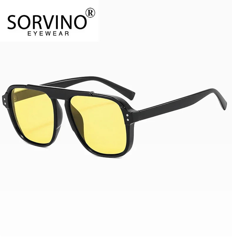 SORVINO Oversized Red Square Rivets Sunglasses Fashion Women Vintage Brand Designer Men Trendy Yellow Sun Glasses Shades UV400 - Evallys.com
