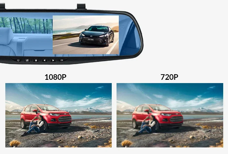 Dashcam 4.3Inch 1080P IPS Car DVR Driving Recorder Rearview Mirror Dual Lens Car Recorder Front and Rear Black Box - Evallys.com