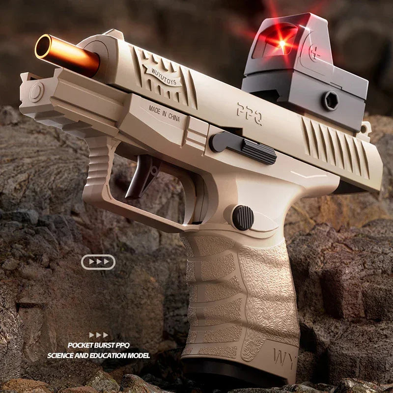 Small Black Toy Gun Mini PPQ Continuous Firing Shell Throwing Gun Model Soft Bullet Launcher BlowBack Airsoft Pistol for Kids - Evallys.com