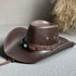 Faux Leather Cowboy Hat – Vintage Unisex Western Jazz Dress Cap - Evallys.com