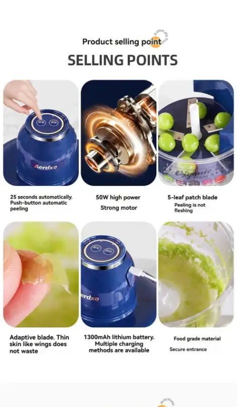 Automatic Fruit Peeler Machine Wireless Portable  Grape/Apple/ Garlic/plum/Peach Peeler for Home, Fast & Easy Kitchen Gadget