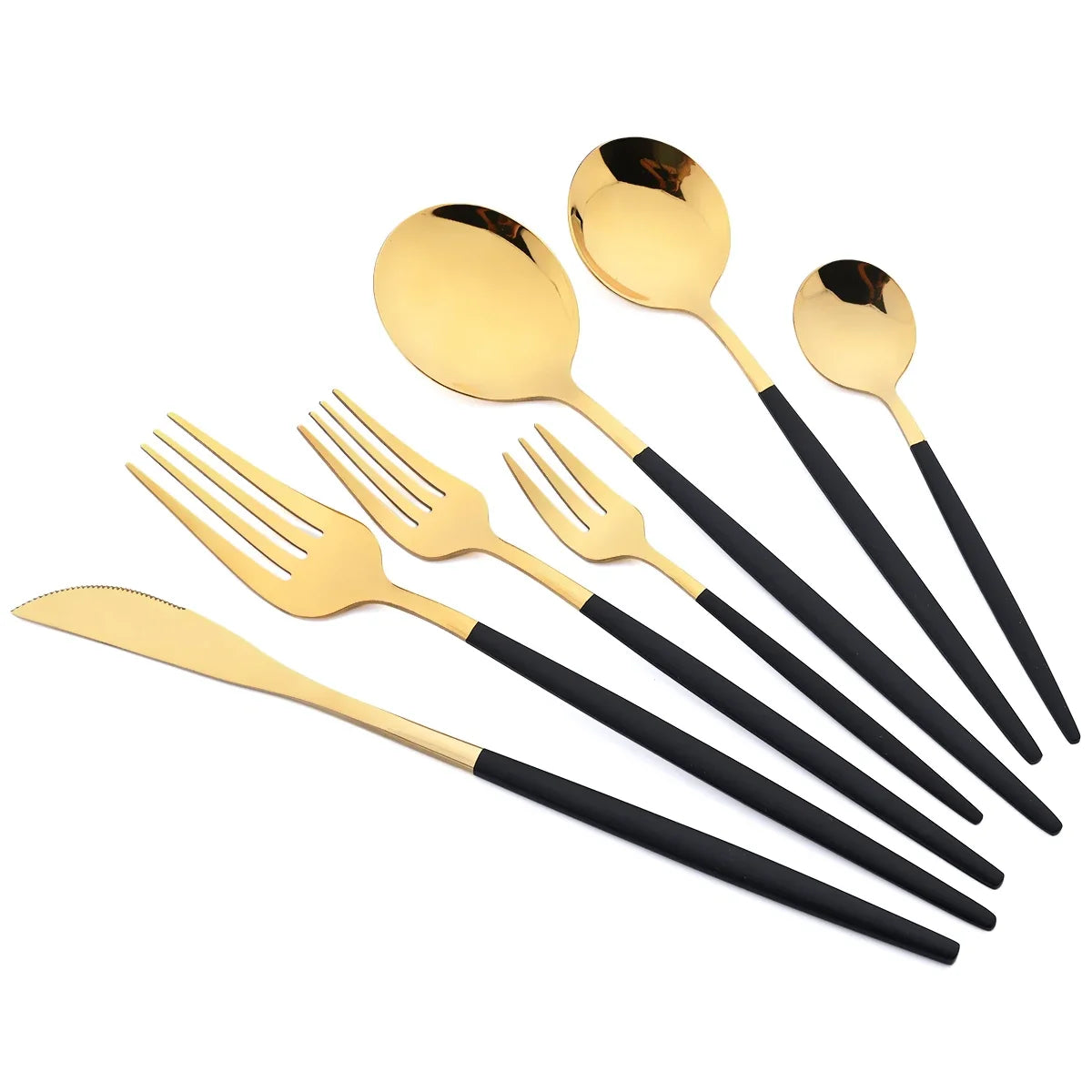 48pcs Black Gold Cutlery Set Knife Fork Coffee Spoon Dinnerware Stainless Steel Tableware Flatware Western Kitchen Silverware