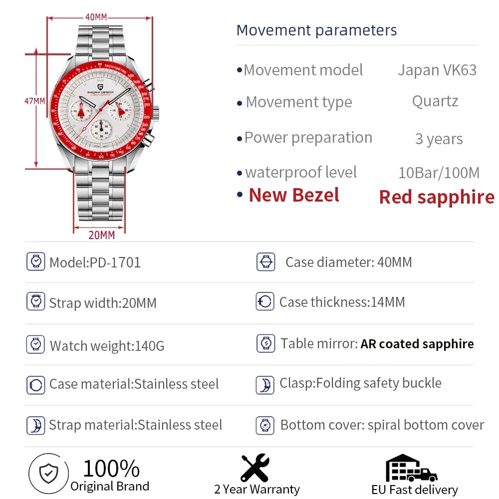 PAGANI DESIGN 2024 New AK Project Men's Watches Luxury Quartz Wrist Watch For Men AR Sapphire Speed Chronograph Automatic Date - Evallys.com