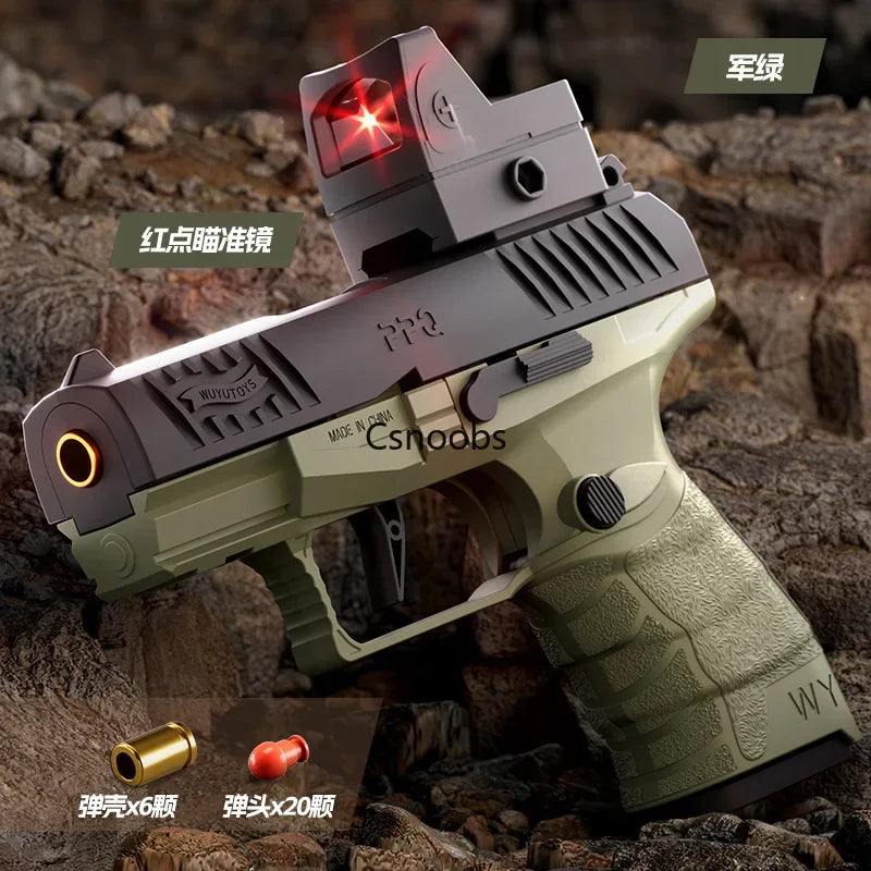 Small Black Toy Gun Mini PPQ Continuous Firing Shell Throwing Gun Model Soft Bullet Launcher BlowBack Airsoft Pistol for Kids - Evallys.com