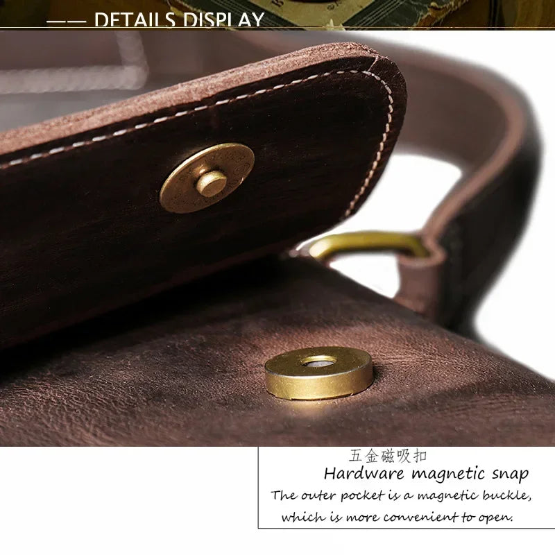 Crazy Horse Leather Men's Shoulder Bag Genuine Leather Small Bag Crossbody Cowhide Bag for Man High Quality Men Satchel Bags - Evallys.com