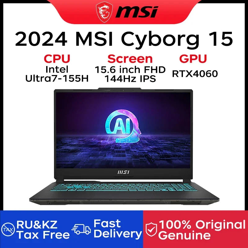 2024 MSI Cyborg 15 Gaming Laptop 15.6 Inch FHD 144Hz IPS Screen Netbook Intel Ultra7-155H 16GB 512GB RTX4060 Notebook Computer - Evallys.com # #