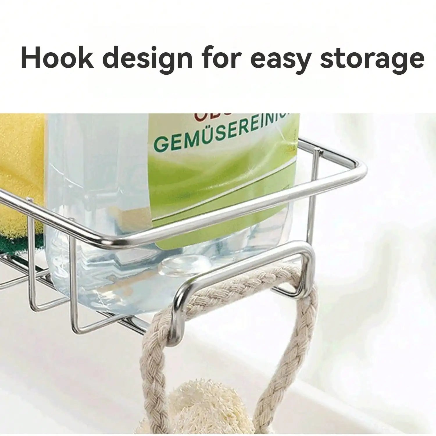 Faucet Sponge Holder for Kitchen Sink, Sponge Drain Rack, Stainless Steel Hanging Storage Rack, Soap Dish Brush Dishcloth