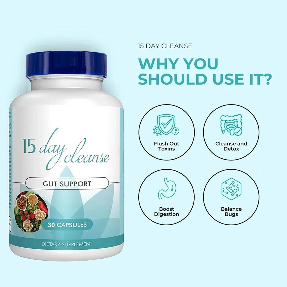 Gut Health Supplements - Improve Digestive Comfort 15 Day Cleanse Detox Gut & Colon Support Capsules - Evallys.com # #