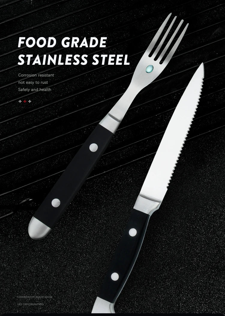 4/6/8p Beef Steak Knife And Fork Set Stainless Steel Highly Polished Handles High Quality Home Hotel Steak Restaurant Tableware