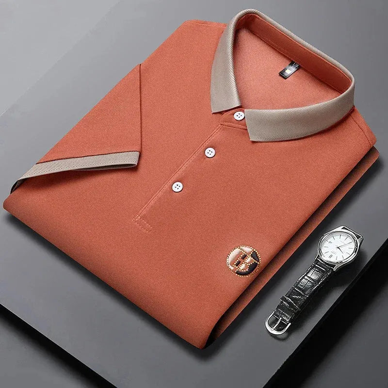 2024 Men's New Embroidered Cotton Business Leisure Short Sleeved POLO Shirt Fashion Short Sleeved Comfortable and Breathable Top - Evallys.com