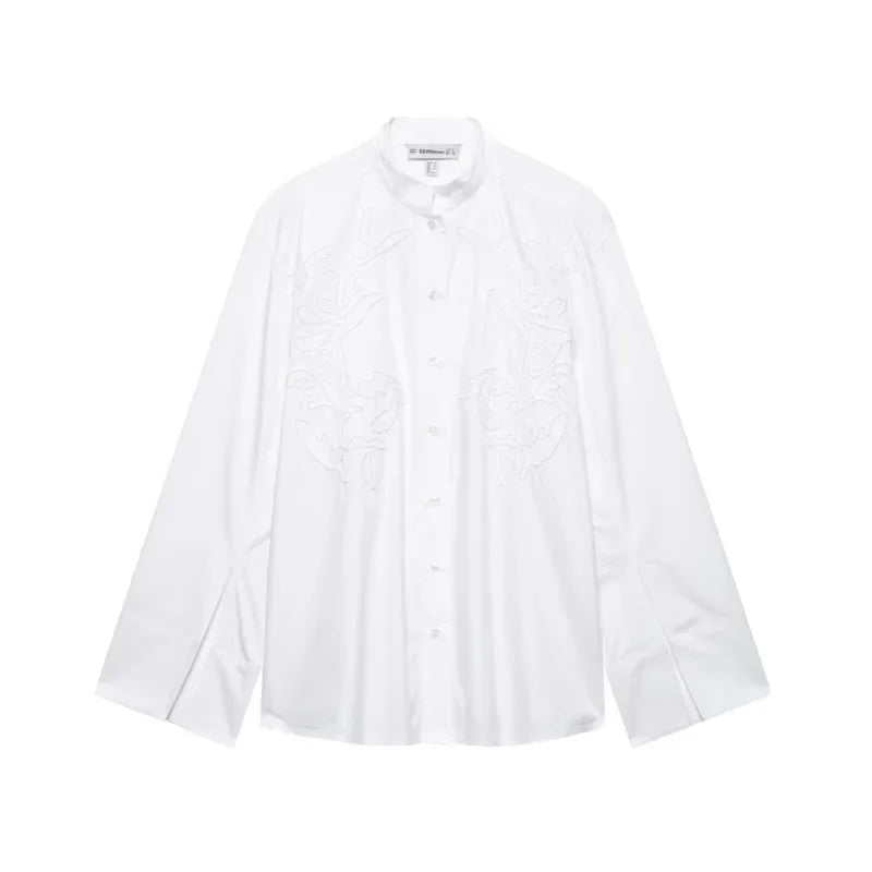 HipSeam Embroidery Shirt – Elegant Women’s Casual Long Sleeve Blouse - Evallys.com